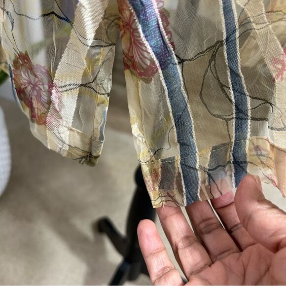 Vintage Graff Wear Linen Blend Sheer Floral Striped Button Down Blouse XL - Picture 8 of 14